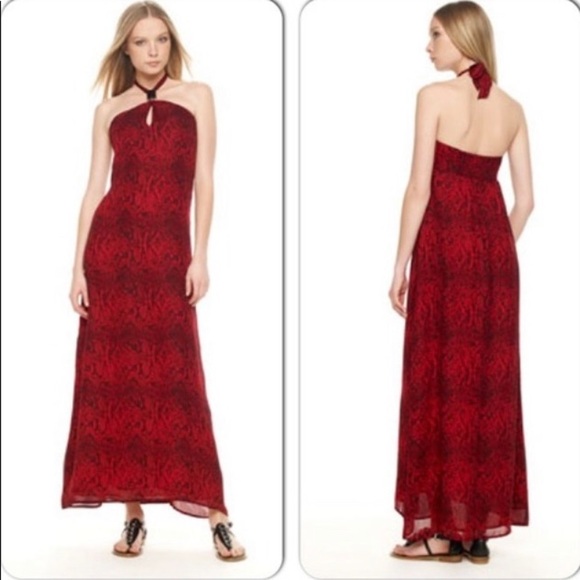 Michael Michael Kors Red Snake Print Halter Dress - Picture 1 of 3